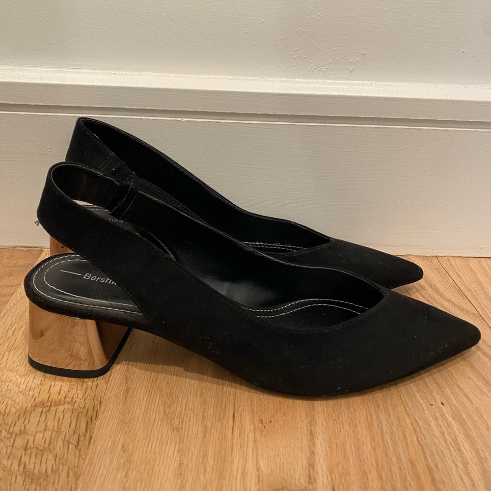 Bershka pointy sling back suede heels